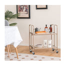 2 Tier Mobile Serving Cart With Tempered Glass Shelf