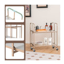 2 Tier Mobile Serving Cart With Tempered Glass Shelf