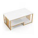 2 Tier Rectangular Faux Marble Coffee Table White