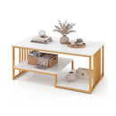 2 Tier Rectangular Faux Marble Coffee Table White