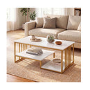 2 Tier Rectangular Faux Marble Coffee Table White