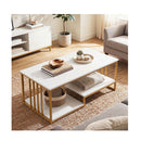 2 Tier Rectangular Faux Marble Coffee Table White