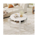 2 Tier Round Coffee Table With Storage Shelves White