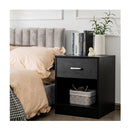 2 Tier Wooden Bedside Table With Storage Drawer Cabinet Black