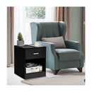 2 Tier Wooden Bedside Table With Storage Drawer Cabinet Black