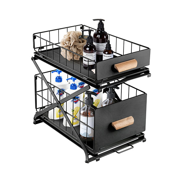 2 Tiers Kitchen Adjustable Height Sliding Drawers Organiser Storage