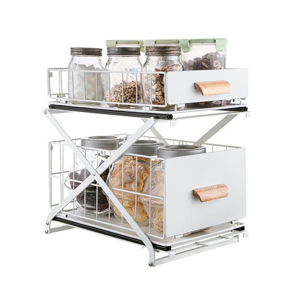 2 Tiers Kitchen Adjustable Height Sliding Drawers Organiser Storage