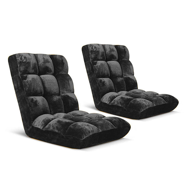 2X Floor Recliner Folding Lounge Sofa Futon Couch Folding Chair Cushion Black