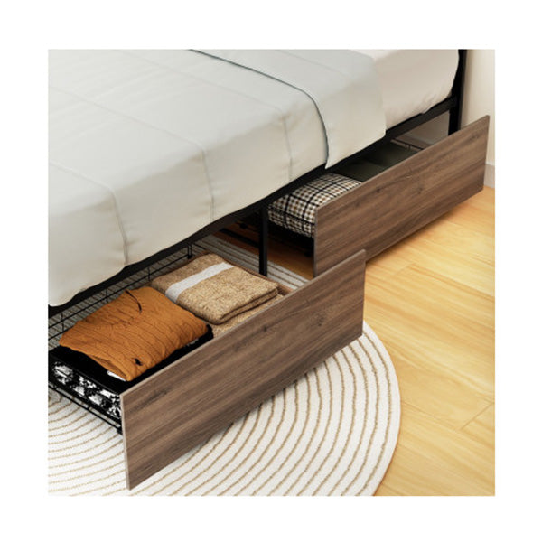 2X Trundle Drawers For Metal Bed Frame Storage With Wheels Black And Walnut