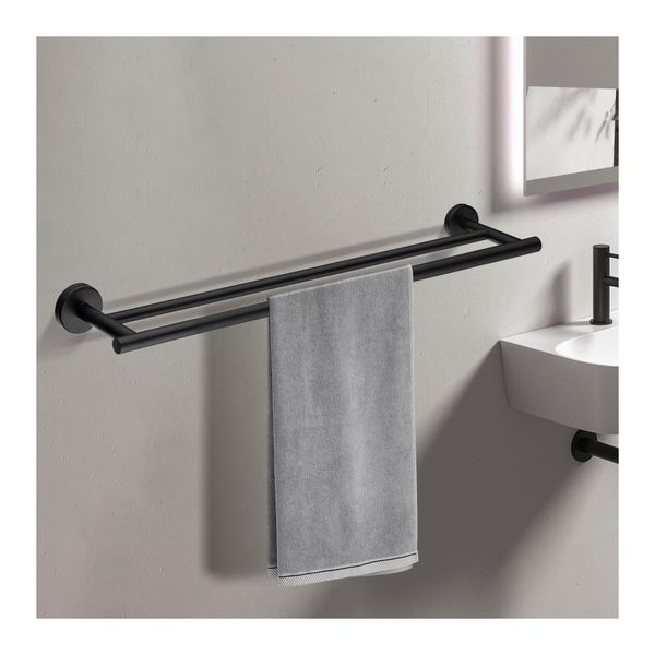 Wall Mounted Double Round Towel Rail Rack Holder Stainless Steel
