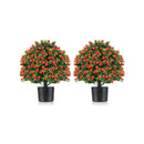 2 Pack Artificial Rose Topiary Ball Tree And Plastic Nursery Pot