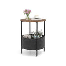 2 Tier Sofa Side Round End Table With Fabric Storage Basket