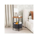2 Tier Sofa Side Round End Table With Fabric Storage Basket