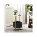 2 Tier Sofa Side Round End Table With Fabric Storage Basket