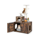 2in1 Cat Tree Litter Box Enclosure And Sisal Scratching Posts Brown
