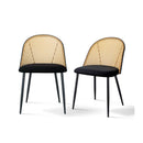 2x Dining Chairs Curved Rattan Side Pu Leather Padded Seat Metal Legs