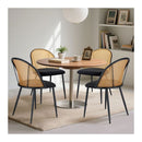 2x Dining Chairs Curved Rattan Side Pu Leather Padded Seat Metal Legs