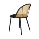 2x Dining Chairs Curved Rattan Side Pu Leather Padded Seat Metal Legs