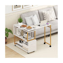 360 Degree Rotating Sofa Side Table With Storage Bookcase Hooks White
