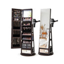 360 Digree Swivel Jewelry Cabinet With Full-length Mirror Rustic Brown