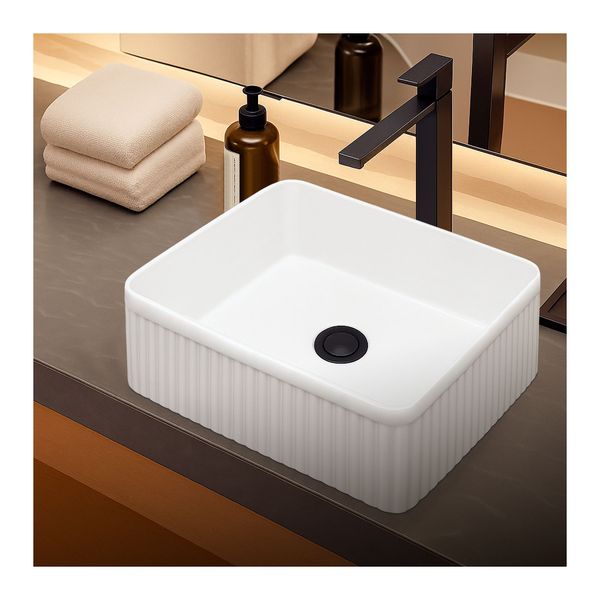 375Mm Bathroom Ceramic Basin Countertop Wash Square Bowl Gloss