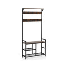 3 In 1 Coat Rack Hall Tree With Shoe Bench And 9 Removable Hooks
