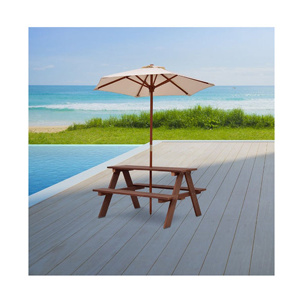 3 In 1 Kids Picnic Table With Removable Umbrella For Garden Yard