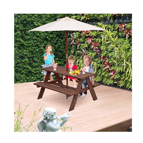 3 In 1 Kids Picnic Table With Removable Umbrella For Garden Yard