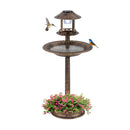 3 In 1 Outdoor Solar Lighted Bird Bath With Flower Planter Base Bronze