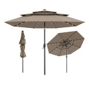 3M Solar Patio Umbrella With 32 Led Lights 3 Tier Vented Top Brown