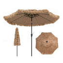 3M Thatched Tiki Umbrella With Led Solar Lighting And 8 Ribs Brown