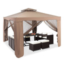 3M X 3M Outdoor Canopy Gazebo With Mosquito Netting Coffee