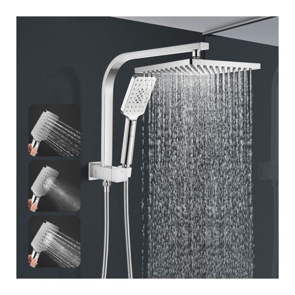 Square Shower Head 3 Mode Handheld Gooseneck