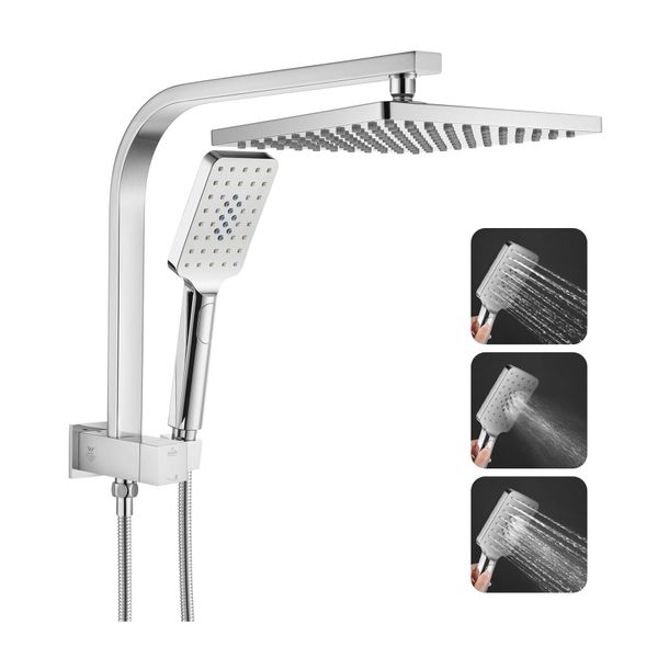 Square Shower Head 3 Mode Handheld Gooseneck
