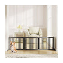 3 Panel Folding Wood Slide Gate With Adjustable Length For Dogs Grey