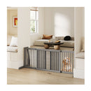 3 Panel Folding Wood Slide Gate With Adjustable Length For Dogs Grey