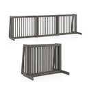 3 Panel Folding Wood Slide Gate With Adjustable Length For Dogs Grey