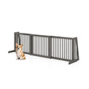 3 Panel Folding Wood Slide Gate With Adjustable Length For Dogs Grey