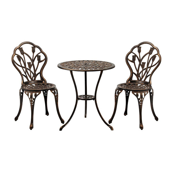 3PCS Bistro Outdoor Setting Chairs Table Bronze