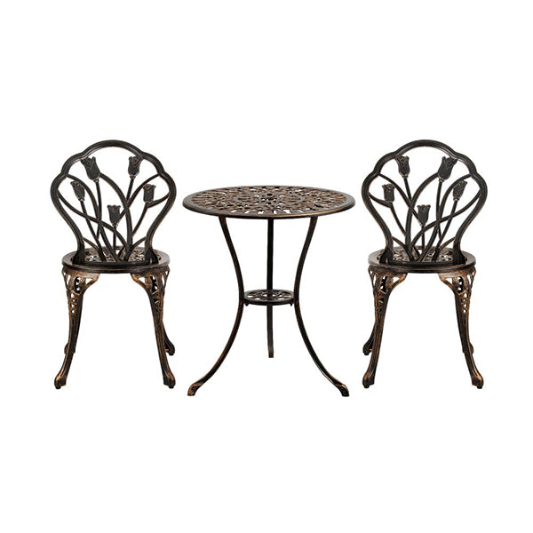 3PCS Bistro Outdoor Setting Chairs Table Bronze