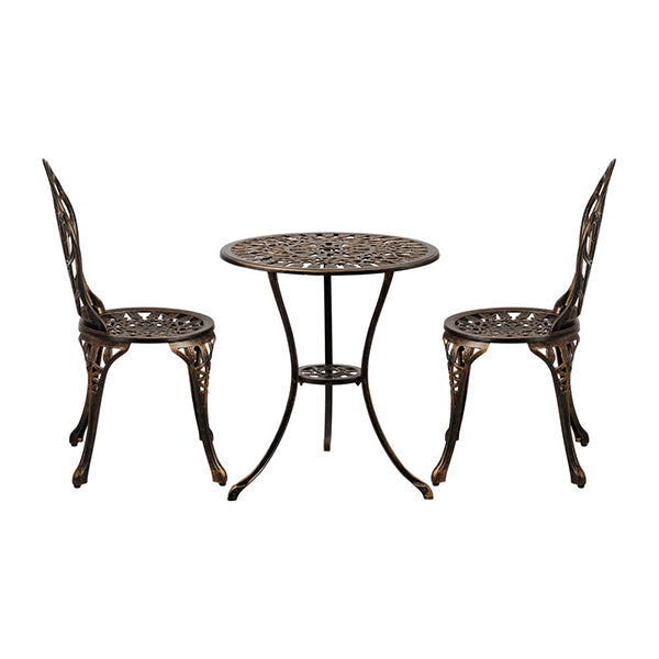 3PCS Bistro Outdoor Setting Chairs Table Bronze