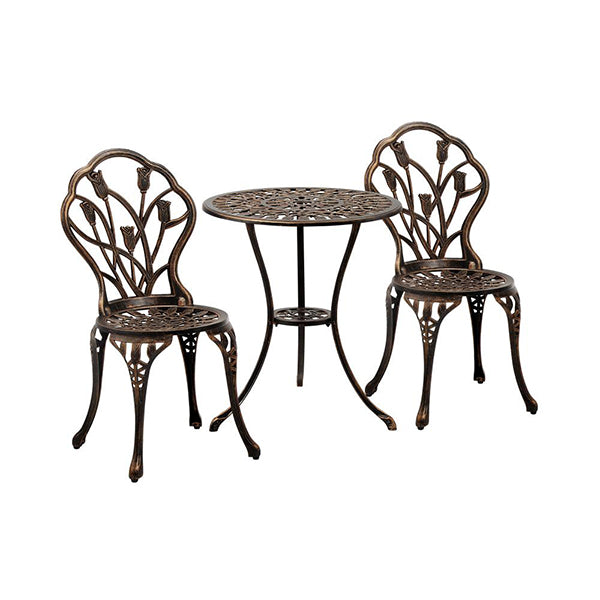 3PCS Bistro Outdoor Setting Chairs Table Bronze