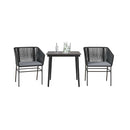 3 Piece Garden Dining Set With Cushions Black Poly Rattan Glass