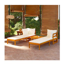 3 Piece Garden Lounge Set With Cream White Cushions Acacia Wood