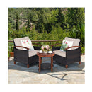 3 Piece Patio Sofa Set 2 Rattan Chairs With 2 Tier Coffee Table Brown