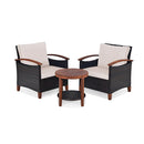 3 Piece Patio Sofa Set 2 Rattan Chairs With 2 Tier Coffee Table Brown