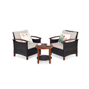 3 Piece Patio Sofa Set 2 Rattan Chairs With 2 Tier Coffee Table Brown
