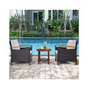 3 Piece Patio Sofa Set 2 Rattan Chairs With 2 Tier Coffee Table Brown