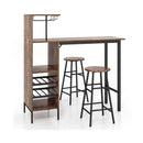 3 Pieces Bar Table And Chair Set With Wine Racks Rustic Brown