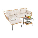 3 Pieces Corner Patio Furniture With Small Coffee Table Beige